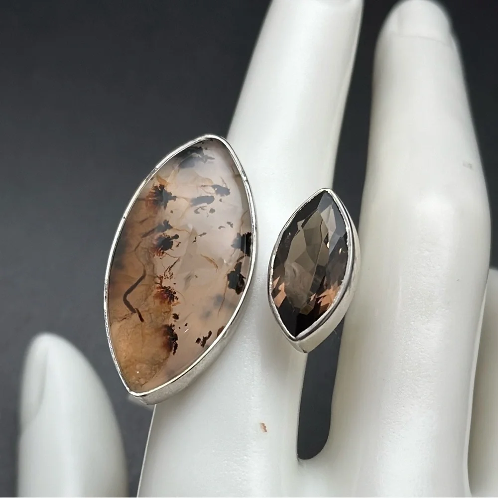 NEW SMOKEY QUARTZ and Montana Agate Unique Statement‎ Ring